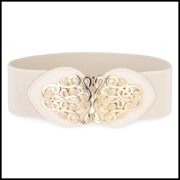 Retro Gold Medusa Buckle Cinch Belt Stretch Waistband Vintage Inspired Elegant main image 6